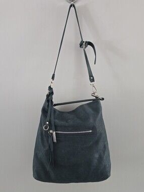 Gianni Chiarini Large Teal Blue Italian Leather Hobo Bag Silver Hardware